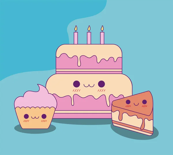 Kawaii Kuchen und Cupcake Vektor Design — Stockvektor