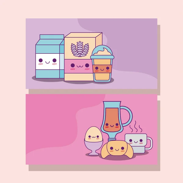 Kawaii voedseletiketten kaarten vector ontwerp — Stockvector