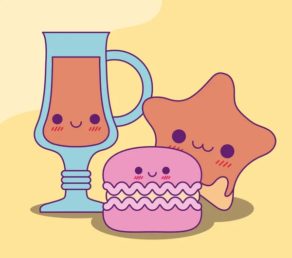 Kawaii jugo taza estrella y diseño de vectores de galletas — Vector de stock