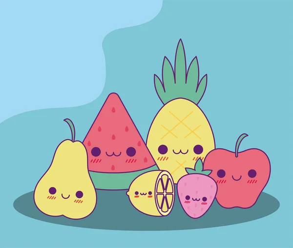 Kawaii frutas dibujos animados vector de diseño — Vector de stock