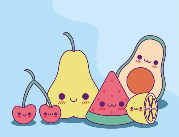 Kawaii frutas dibujos animados vector de diseño — Vector de stock