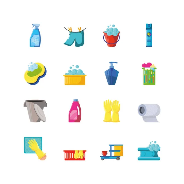 Set di icone di pulizia su sfondo bianco — Vettoriale Stock