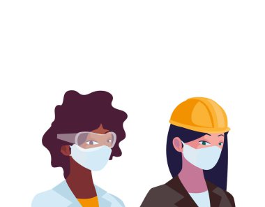 Yüz maskeli endüstriyel kadın işçiler