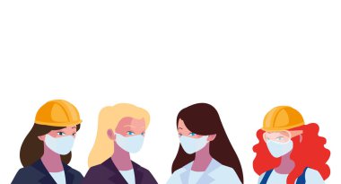 Yüz maskeleriyle çalışan kadın sanayi işçileri