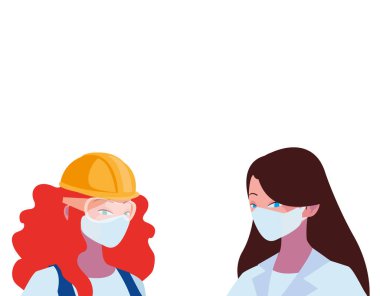 Yüz maskeli endüstriyel kadın işçiler