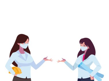 Yüz maskeli endüstriyel kadın işçiler