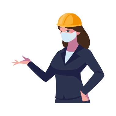 Yüz maskesi takan sanayi işçisi kadın