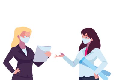 Yüz maskeli endüstriyel kadın işçiler