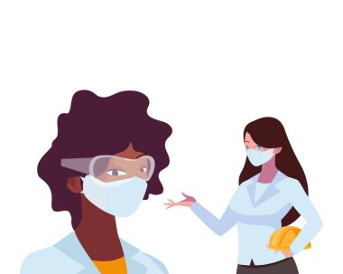 Yüz maskeli endüstriyel kadın işçiler