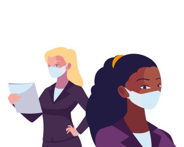 Yüz maskeli endüstriyel kadın işçiler