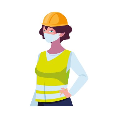 Yüz maskesi takan sanayi işçisi kadın