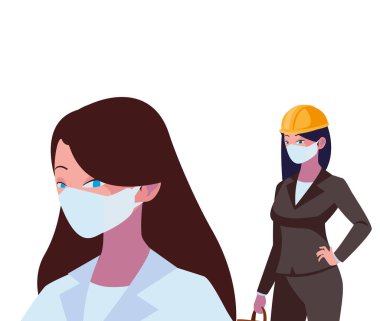 Yüz maskeli endüstriyel kadın işçiler