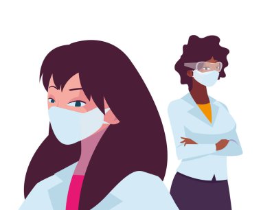 Yüz maskeli endüstriyel kadın işçiler