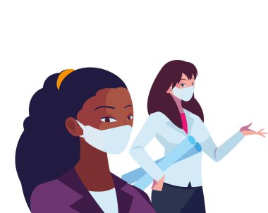 Yüz maskeli endüstriyel kadın işçiler