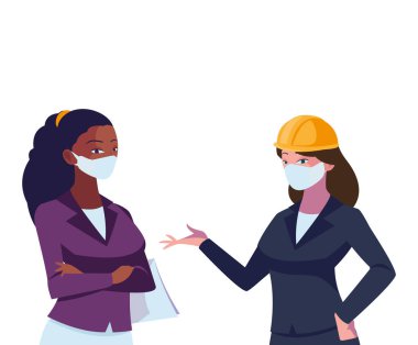 Yüz maskeli endüstriyel kadın işçiler