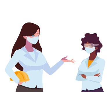 Yüz maskeli endüstriyel kadın işçiler