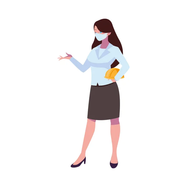 Pracownik przemysłowy kobieta nosząca maskę twarzy — Wektor stockowy