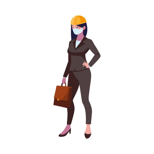 Mujer trabajadora industrial que usa mascarilla — Vector de stock