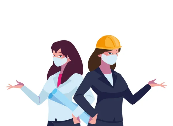 Ouvrières industrielles avec masques faciaux — Image vectorielle