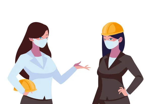 Industriële vrouwelijke werknemers met gezichtsmaskers — Stockvector