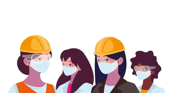 Trabajadoras industriales que trabajan con máscaras faciales — Archivo Imágenes Vectoriales