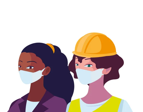 顔のマスクをした工業女性労働者 — ストックベクタ