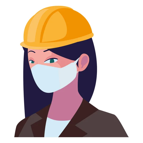 フェイスマスクを着用した工業労働者女性 — ストックベクタ