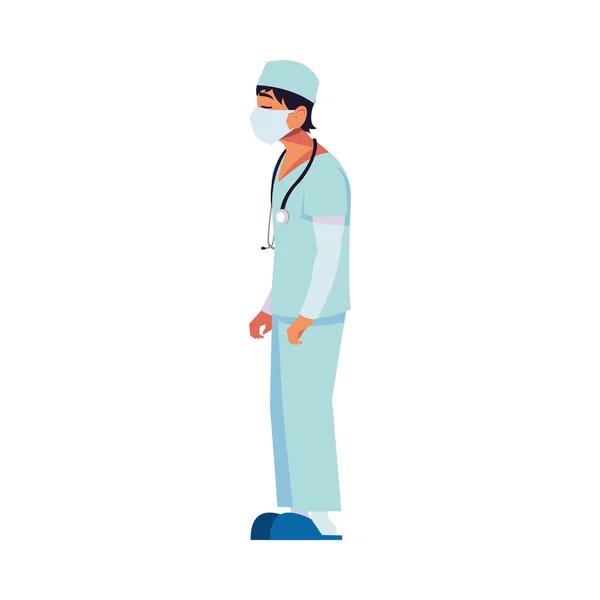 Homem médico com uniforme e máscara de design de vetor —  Vetores de Stock