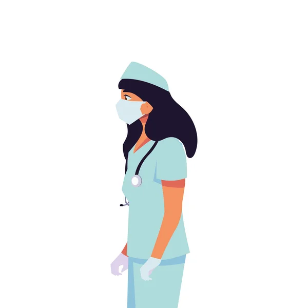 Kobieta lekarz z jednolitego i maski wektor projektu — Wektor stockowy