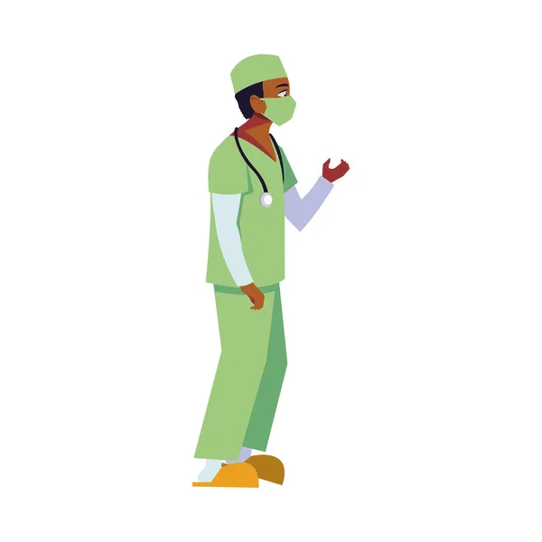 Homme médecin avec uniforme et masque vecteur design — Image vectorielle