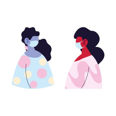 Kadınlar maskeli ve kazak vektör tasarımlı karikatür avatarları