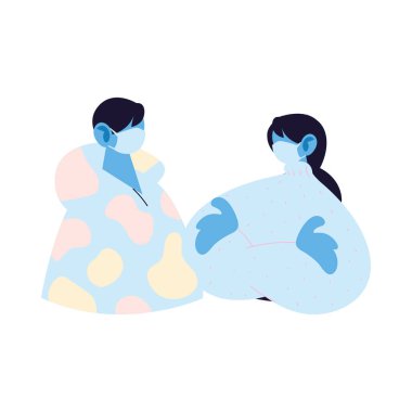 Maskeli ve kazak vektör tasarımlı erkek ve kadın avatar çizgi filmi