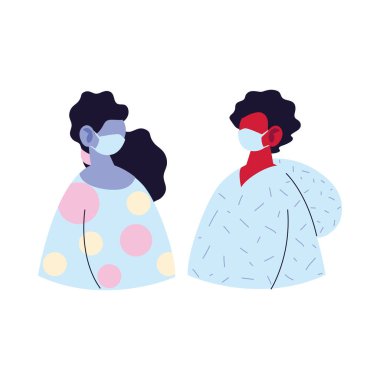 Maskeli ve kazak vektör tasarımlı erkek ve kadın avatar çizgi filmi