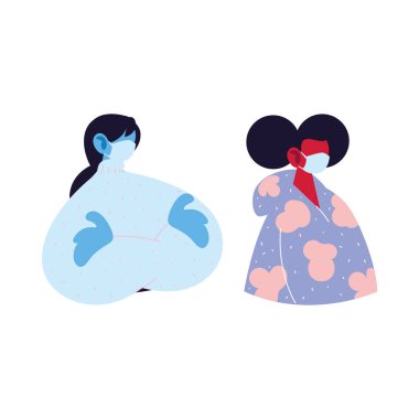 Kadınlar maskeli ve kazak vektör tasarımlı karikatür avatarları