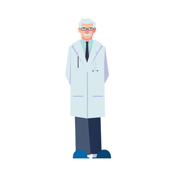 Stary człowiek lekarz z mundurem i okulary wektor projekt — Wektor stockowy