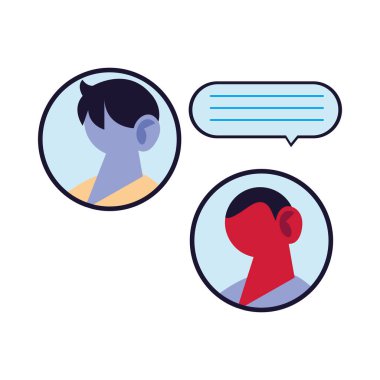 Kabarcık vektör tasarımı ile sohbet eden erkek çizgi filmleri