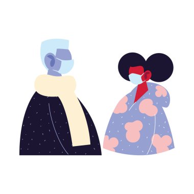 Maske vektör tasarımlı yaşlı adam ve kadın avatar karikatürü