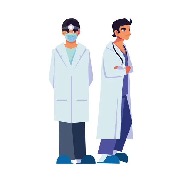 Men doctors with uniforms and mask vector design — Stock Vector