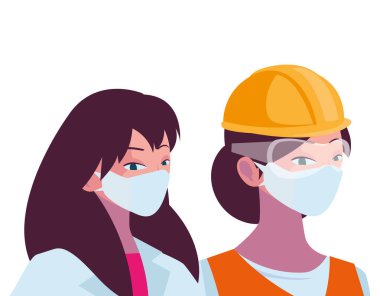 Yüz maskeli endüstriyel kadın işçiler