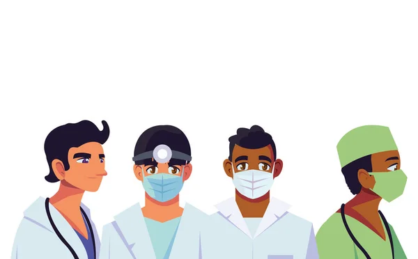 Men doctors with uniforms and masks vector design — Stock Vector