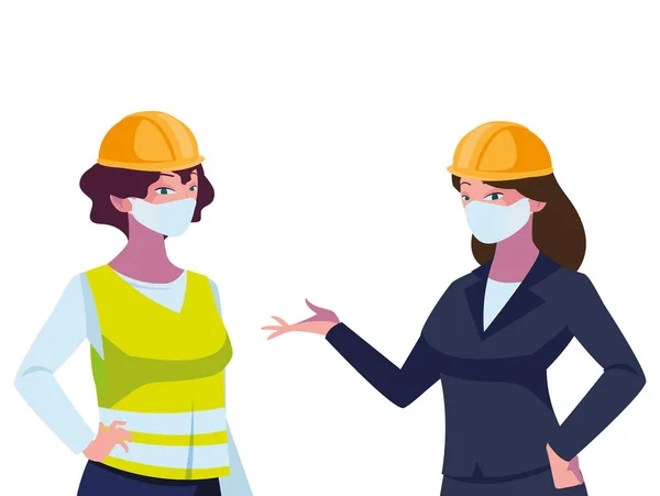 Trabajadoras industriales con máscaras faciales — Vector de stock