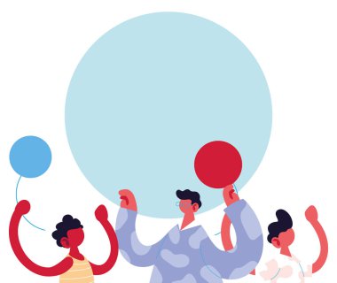 Baba ve oğulları balon vektör tasarımlı karikatürler.