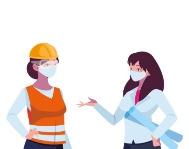 Yüz maskeli endüstriyel kadın işçiler