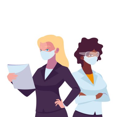 Yüz maskeli endüstriyel kadın işçiler