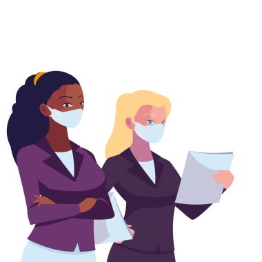 Yüz maskeli endüstriyel kadın işçiler