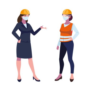 Yüz maskeli endüstriyel kadın işçiler