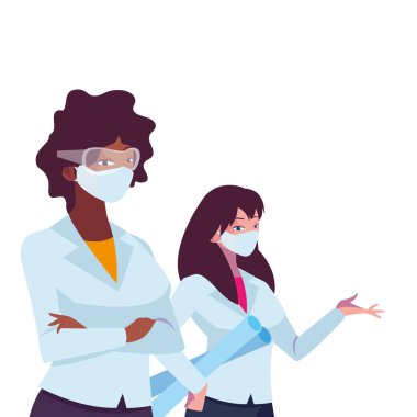 Yüz maskeli endüstriyel kadın işçiler