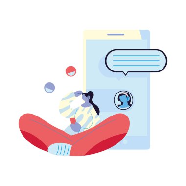 Akıllı telefon ve balon vektör tasarımlı kadın karikatürü