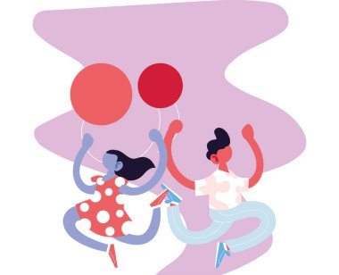 Balon vektör tasarımlı kız ve erkek çizgi film