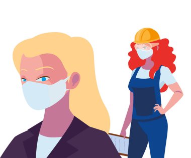 Yüz maskeli endüstriyel kadın işçiler